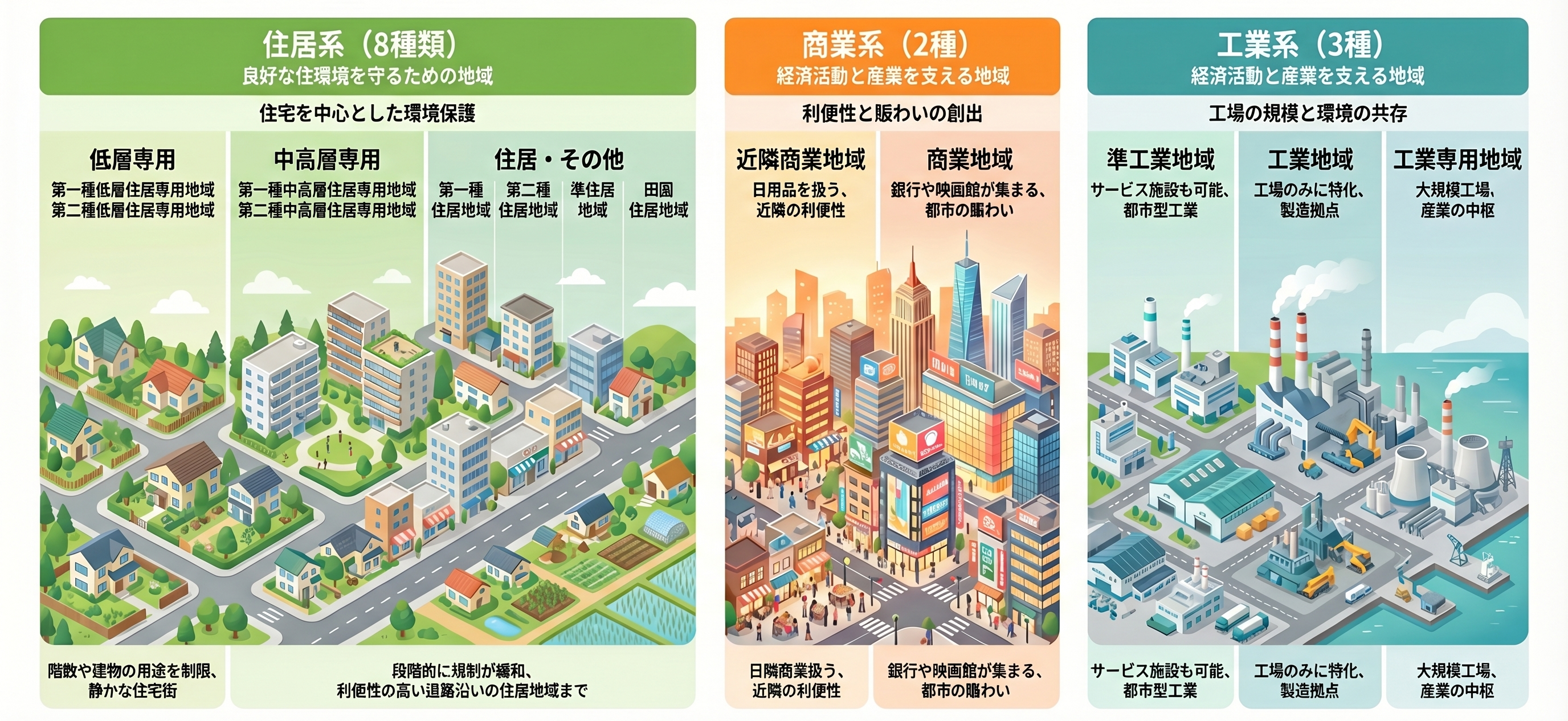 用途地域13種類の視覚イメージ